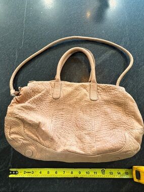Soft Pebbled Leather Satchel Handbag in light pink.